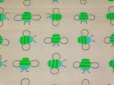 1.5 YARDS x 36" wide Vintage J MANES Co COTTON FABRIC BUSY BEE Green Blue White