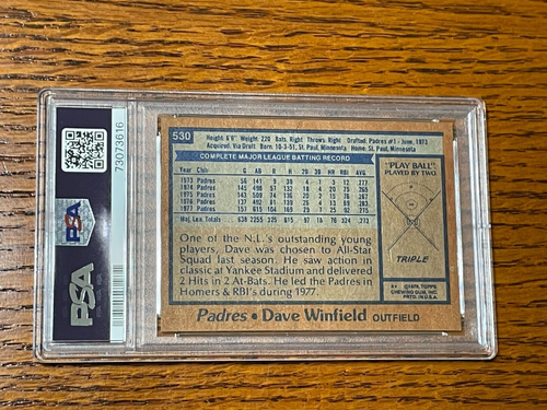 1978 Topps #530 Dave Winfield PSA 7 NM San Diego Padres - Picture 2 of 2