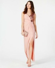 $168 Vince Camuto Women's Blush Sequined Surplice Gown Dress 6 yja0525