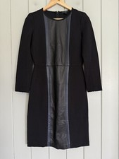 J. Crew Leather Panel Dress 4 Stretch Career Long Sleeves Black Blue B1715