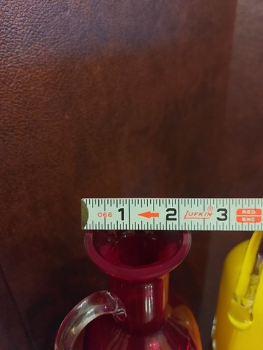 1970’s Yellow Satin & Red Finish Murano Style Carafes in Excellent Condition - Picture 11 of 17