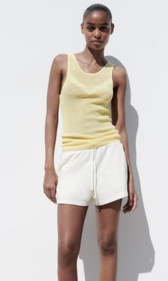 NWT Zara Perforated Knit Tank Top Butter Yellow Women's Size Small