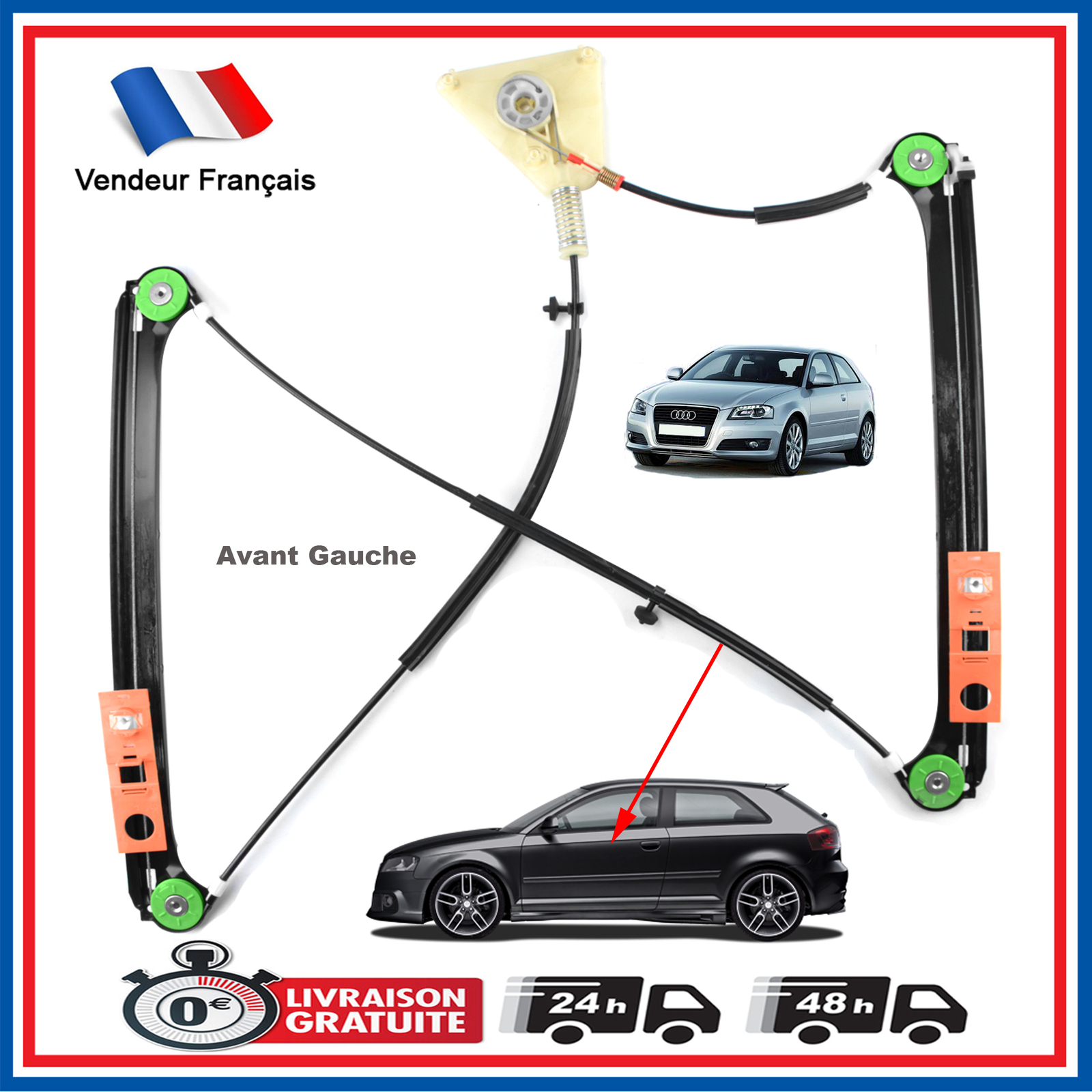 Lève-vitre électrique pour Audi A3 3 portes avant gauche de 2003 à 2012