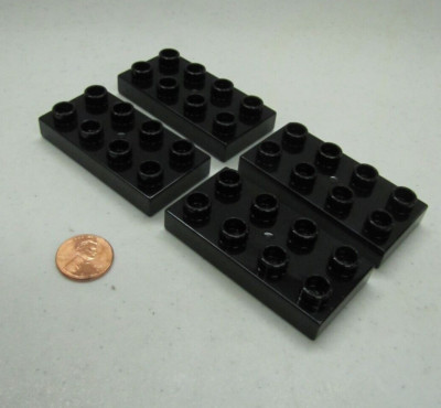 Lego Duplo 4 Thin 2X4 Black Bricks Blocks Building Block House Castle