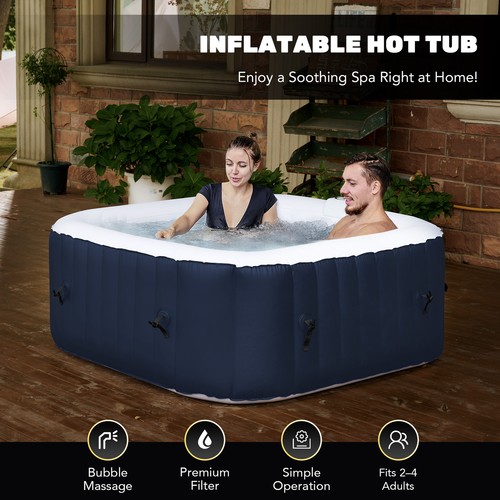 4 Person Inflatable Spa Tub 5'x5' Portable Outdoor Hot Tub Pool w Air Pump Blue - Picture 2 of 11