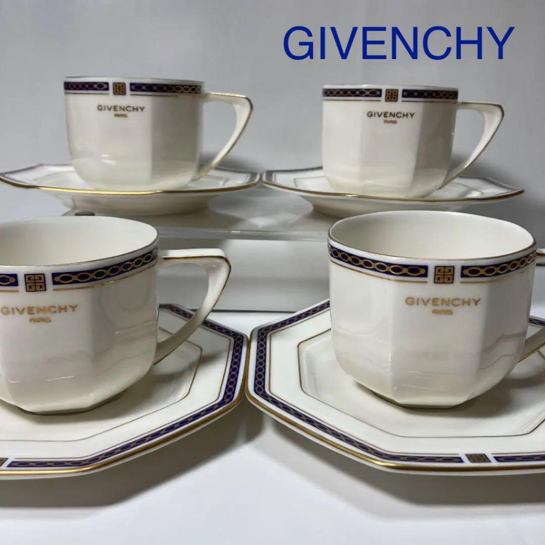 GIVENCHY coffee cups saucer Set of 4 White Blue Gold Excellent- | eBay