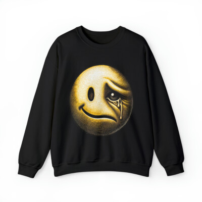 Adult Sweatshirt Retro Vintage Style Smiley Face Art Sad Dual Emotion Streetwear