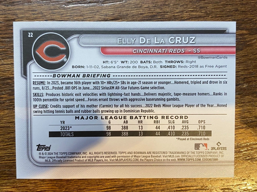 Elly De La Cruz RC 2024 Bowman Baseball #22 Rookie Paper Base Cincinnati Reds - Picture 2 of 2
