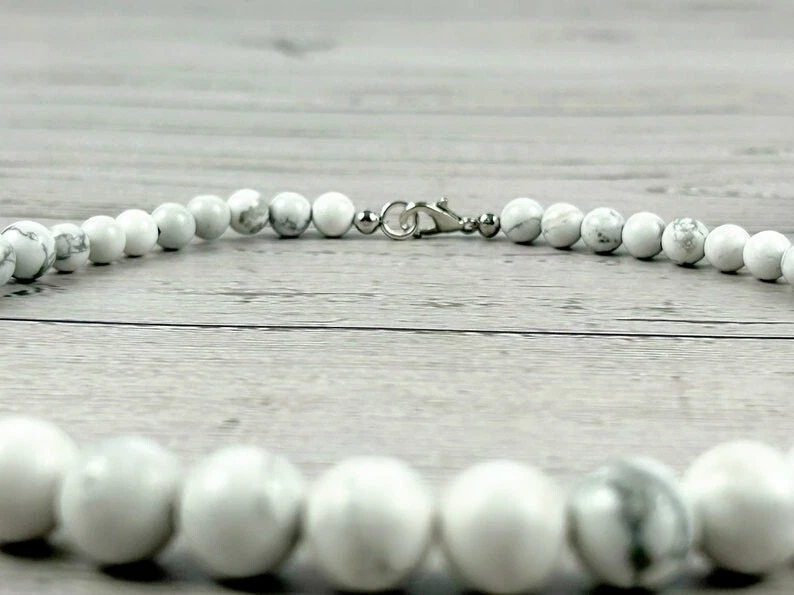 A++ Natürlicher Howlith Glatt Rund Edelstein Perlen Selbstakzeptanz Halskette... - Bild 4 von 4