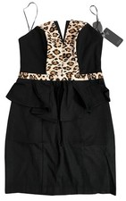 GUESS Women's Strapless Folded Animal-Print Peplum Dress (Black, Size: 4)