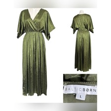 Baltic Born Maxi dress L Olive Green Satin dolman sleeve blouson maternity shoot