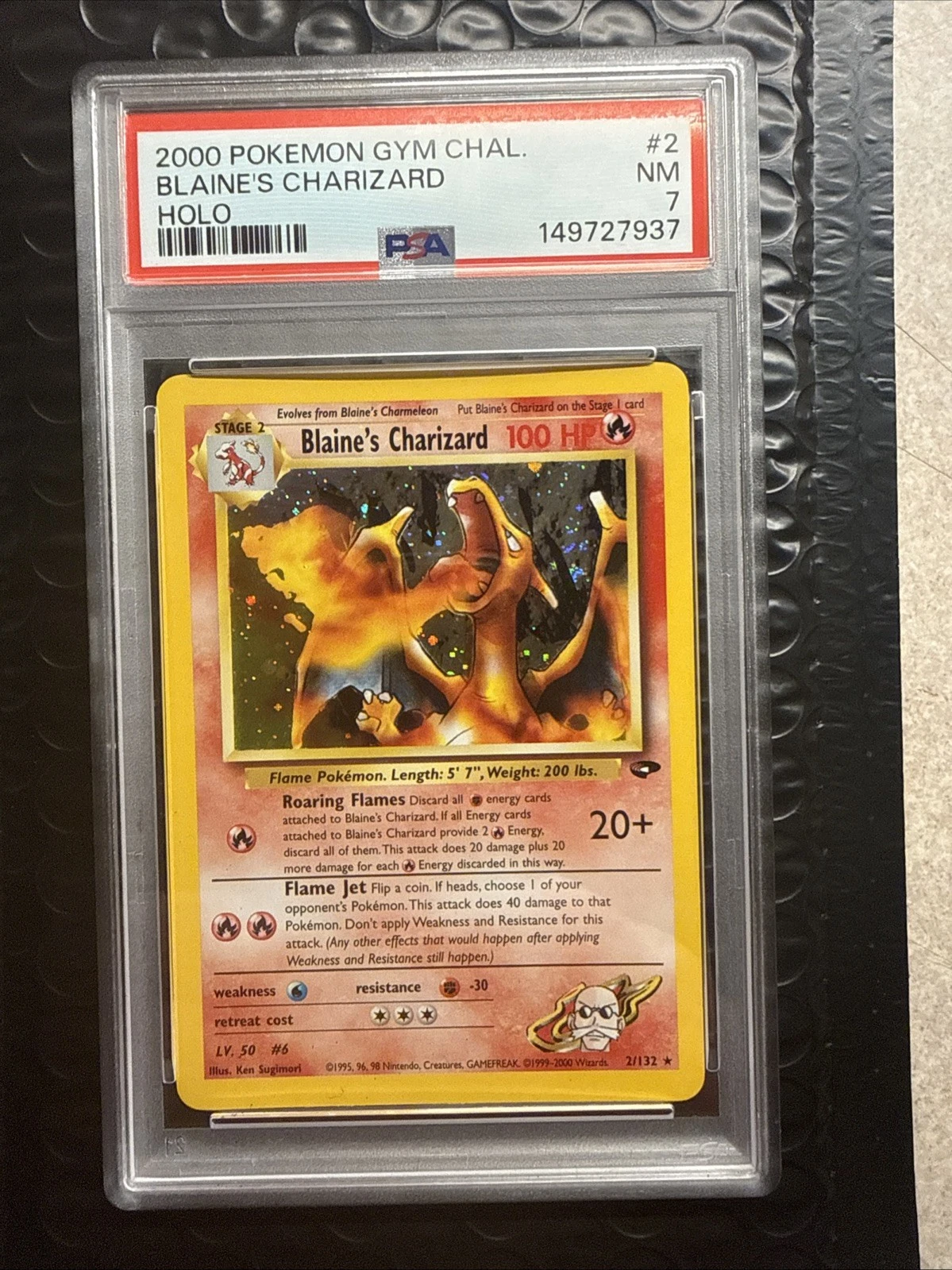 Pokémon Gym Challenge 1st Edition Holo Rare Blaine's Charizard 2/132 2000 PSA 7