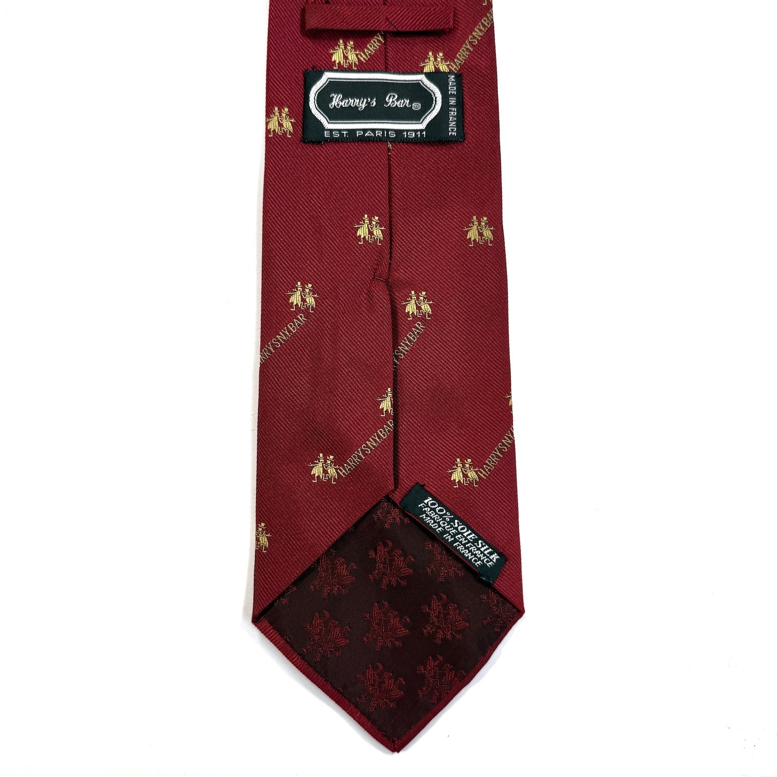 Vintage Harry's New York Bar Paris Mens Silk Tie Burgundy Red Gold Logo RARE image 4