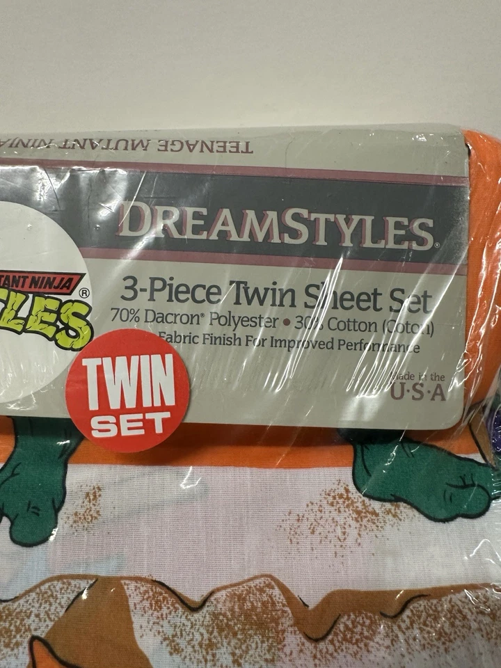 Juego de sábanas gemelas vintage Teenage Mutant Ninja Turtles TMNT 3 piezas 1988 ¡NUEVO! Foto 3 de 4