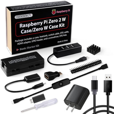 Pi Zero 2 W Case Kit with Pi Zero 2 W Case, Power Supply, Heatsink, 20Pin GPIO H