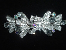 GORGEOUS WHITE CRYSTAL FLORAL FRENCH HAIR BARRETTE