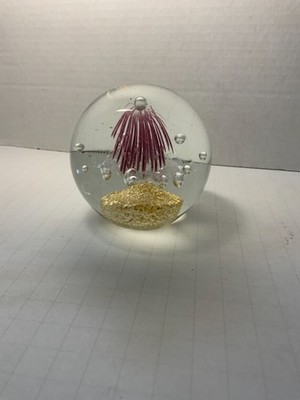 Large hand-blown Glass paperweight unbranded pink firework gold sparkle base 2lb