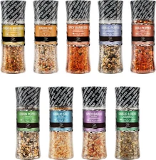 Soeos Spice Seasoning Set of 9 with Integrated Grinders, Individual Spice Gri...