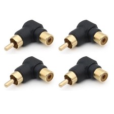 4 Pack - 90 Degree Right Angle L-Shaped RCA Male to Female Adapter Connector