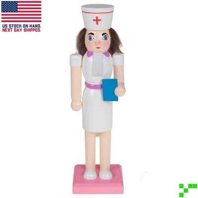 10'' Wooden NURSE Nutcracker Hand-Painted Christmas Decor Holiday White Pink