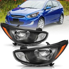 Fit For 2012-2014 Hyundai Accent Sedan Black Housing Headlights Set 12-14
