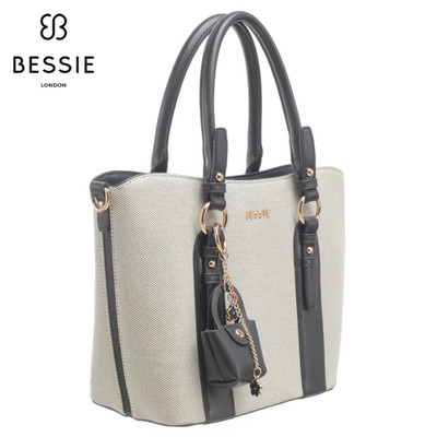 Bessie London Two Tone Canvas Grab with Charm Damentasche