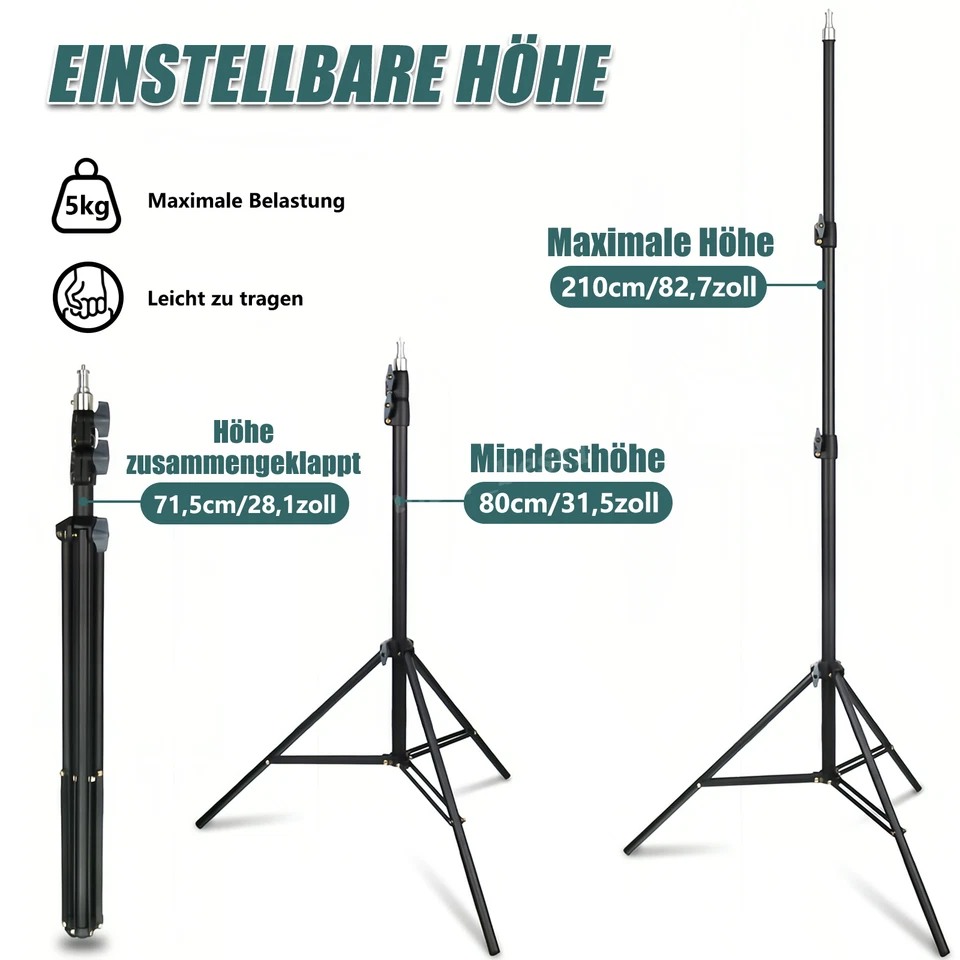 6.9Ft Fotografie Lichtstativ Studio Lampenstativ Stativständer mit Telefonclip - Bild 4 von 4