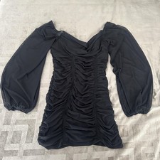 Princess Polly Dress Women 10 Blk Cowl Neck Ruched Bodycon Long Sleeve Mini Mesh
