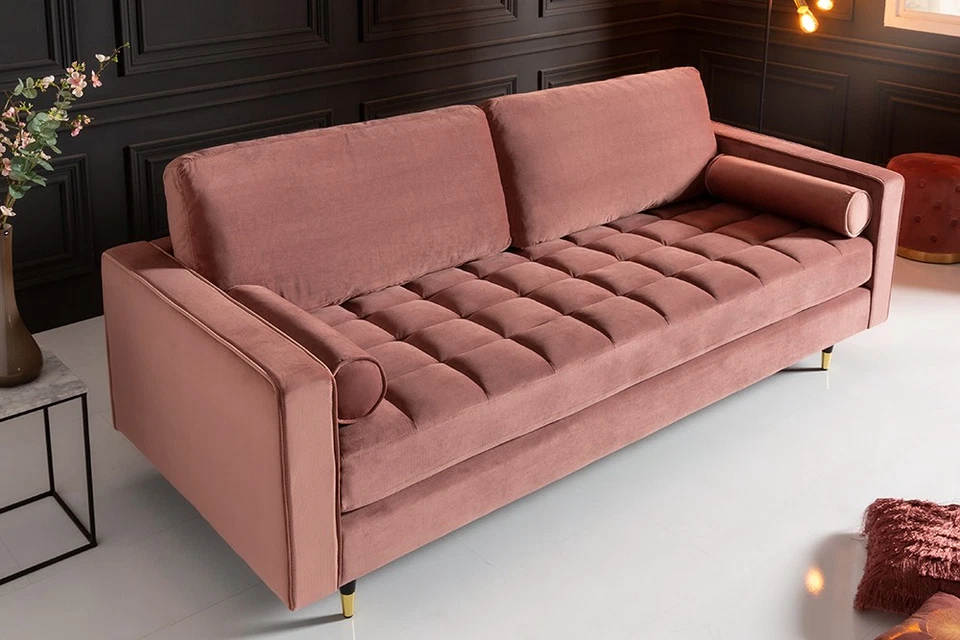 Design Sofa COZY VELVET 220cm Samt Federkern 3er-Sofa Federkern Couch mit Kissen - Bild 2 von 4