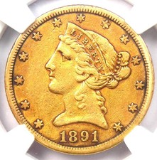 1891-CC Liberty Gold Half Eagle $5 Carson City Coin - Certified NGC XF40 (EF40)