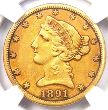 1891-CC Liberty Gold Half Eagle $5 Carson City Coin - Certified NGC XF40 (EF40)