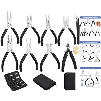All-In-One Jewelry Making Tools: 10-Piece Set with Ergonomic Pliers & Tweezers