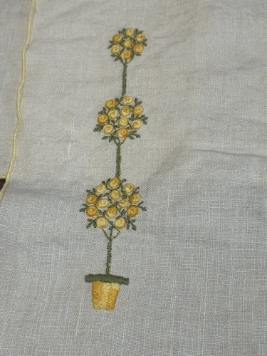 Elegant Vintage Lemon Topiary Tree Embroidered Linen Placemats Set of 4