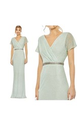 Mac Duggal 93994 Sage Green 4 Beaded Wrap Short Sleeve Formal Gown Maxi