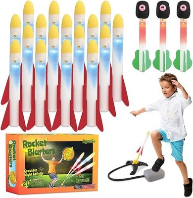 20 Light-Up Launcher Rocket Blaster Set- Foam Rockets Shoot up to 100 Feet High!