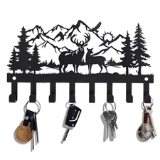 Deer Metal Key Holder for Wall, 14.5" X 8.9", Key Hooks for Wall Organizer, K...