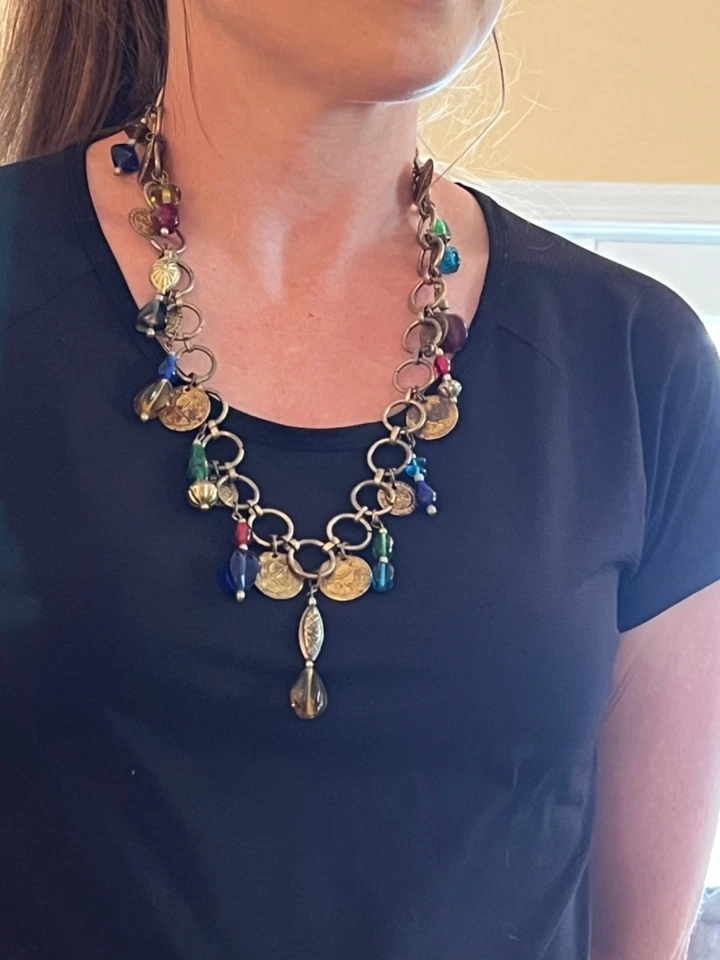 Gold Belly Dancer Hip Chain Belt Dangle Coins Multicolor Jeweled and Necklace JT - Image 4 of 4