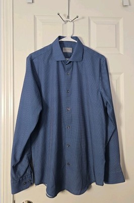 Perry Ellis Portfolio Mens Slim Fit Long Sleeve Shirt  Blue, White  Geometric M