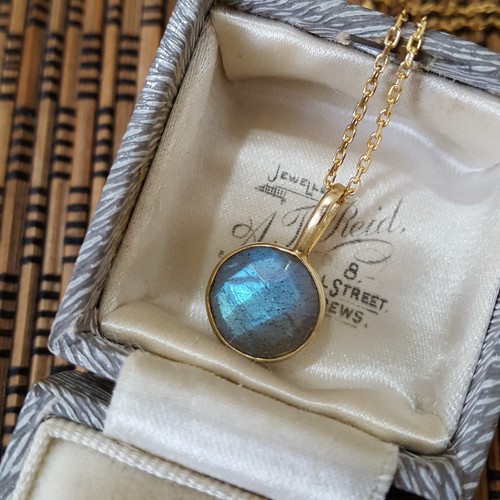 925 Sterling Silver Necklace, Genuine Labradorite Pendant, Gold Over Jewellery