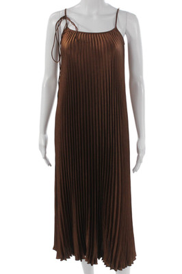 Vince Women Brown Sleeveless Slip Dress Mid Calf Scoop Neck Polyester Size 2XS