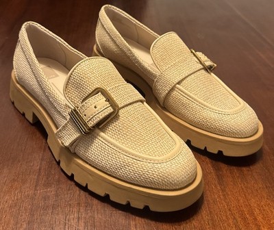 NWOB Dolce Vita Ericka Raffia Buckle Loafers Women s 9.5 Natural Slip-On