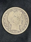 1908-O BARBER SILVER HALF DOLLAR 50c 90% Silver New Orleans Mint