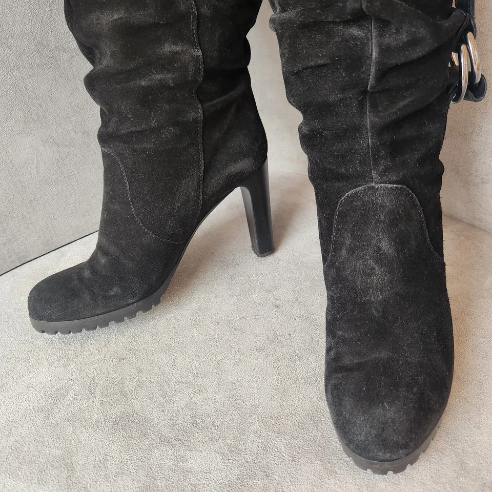 Tapeet Vicini 高跟靴 10 黑色麂皮绒及膝高凸鞋底懒散意大利制造 — 第 4/4 张图片