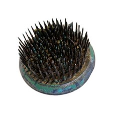 Antique Distressed Metal Pin Flower Frog Floral Arranger Green ca. 1900