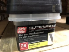 Grip-Rite 3” x .131 Angled Strip Framing Nails 28 deg Smooth Shank 1000 pk