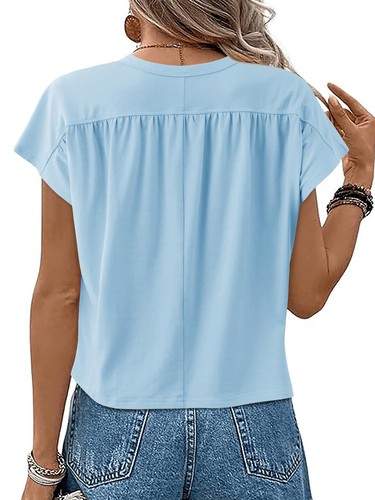 Cicy Bell Womens Summer Pleated T Shirts Batwing Short Sleeve Casual Crew Nec...