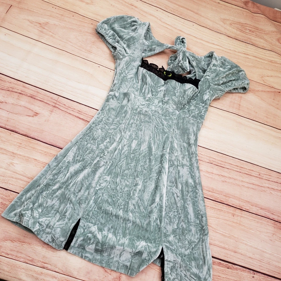 Mini Vestido Kimchi Azul Anthropologie Mujer S Terciopelo Verde Manga Abullonada Cóctel Foto 2 de 4