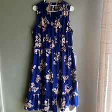 Women's Sleeveless Boho A-Line Dress Blue Lightweight 1x Everyday Resort Garden