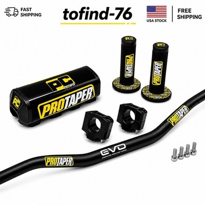 Original ''Evo'' PRO TAPER Handlebar Fat Bar DIRT BIKE ATV Quad 1 1/8 GRIPS Pads