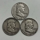 Franklin Half Dollar Lot Of 3 Coins! 90% Silver